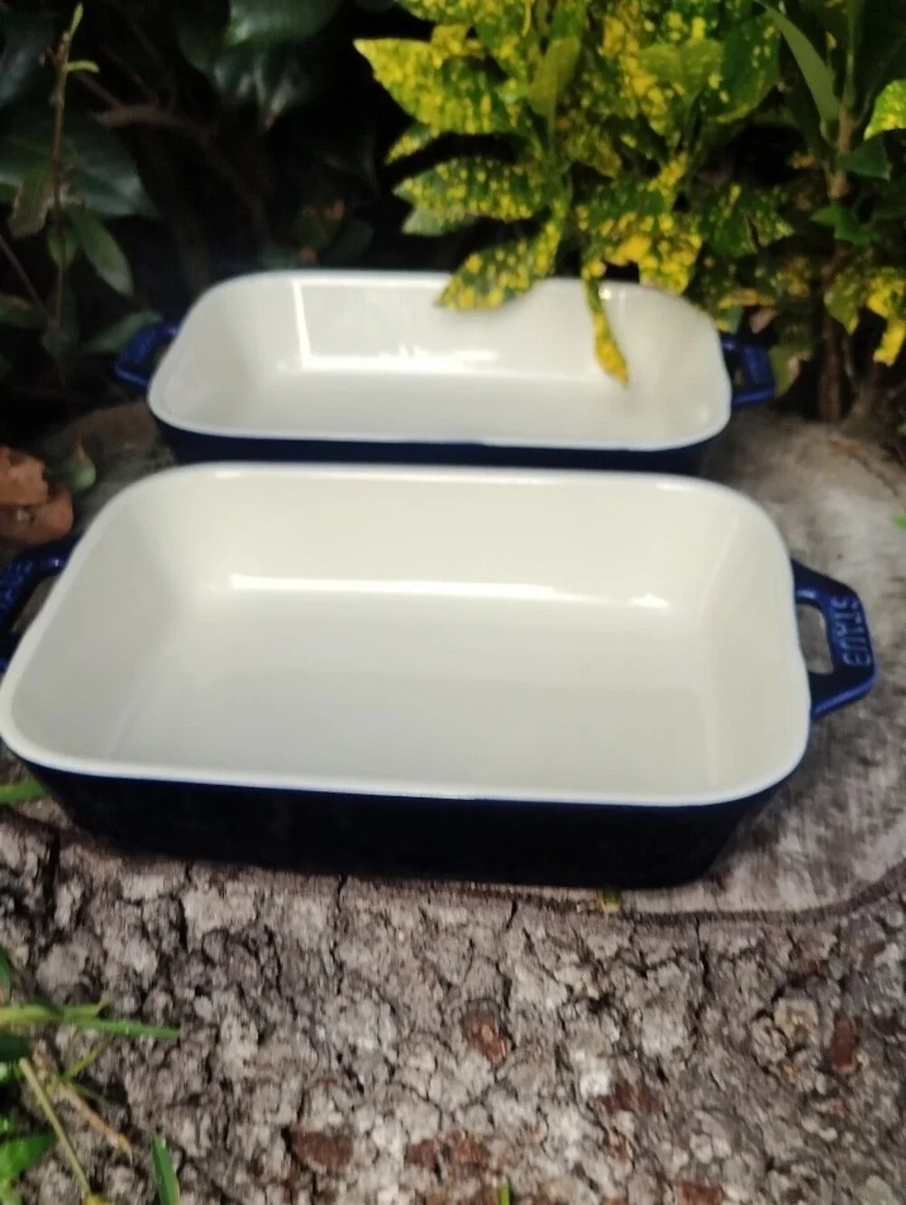 Staub Navy Blue Ceramic Baking Dishes with Ivory Interior - Set of 2